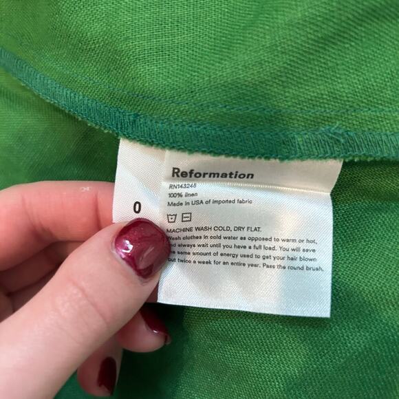 Reformation Bowie Off the Shoulder Dress Green Linen Mini Party Cocktail Sz 0 - Picture 6 of 6